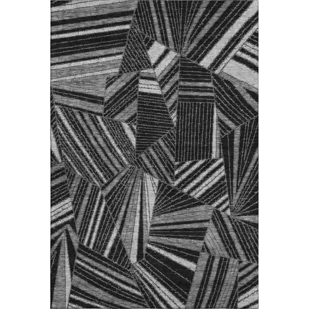 HomeRoots 10' X 14' Black and Gray Geometric Area Rug – Washable, UV-Protected, Durable for Busy Homes 672737