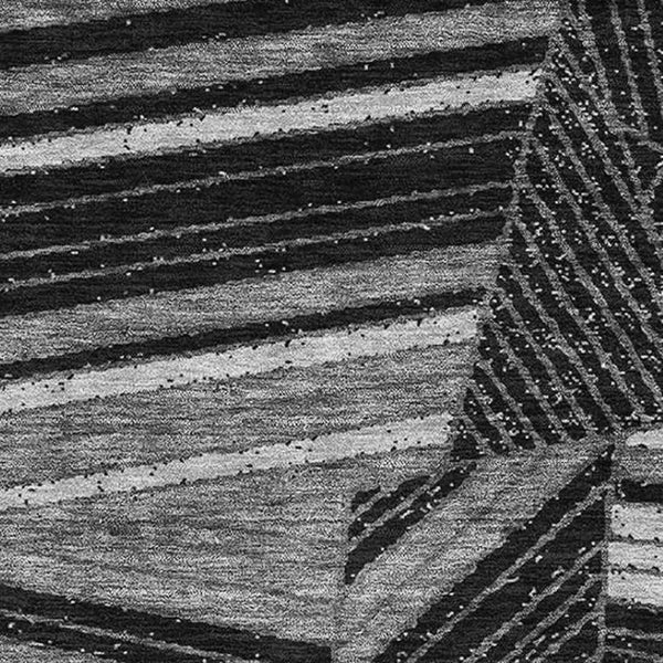 HomeRoots 10' X 14' Black and Gray Geometric Area Rug – Washable, UV-Protected, Durable for Busy Homes 672737