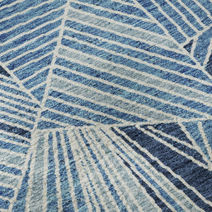 HomeRoots 5' Blue and Silver Geometric Area Rug - Washable, UV Protected, Soft, Durable for High-Traffic Spaces 672739