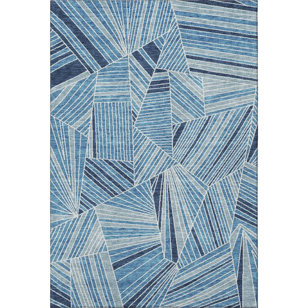 HomeRoots 5' Blue and Silver Geometric Area Rug - Washable, UV Protected, Soft, Durable for High-Traffic Spaces 672739