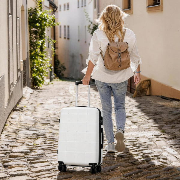 English Elm Luggage 5 Piece Hardside Abs Set with Front Access Carry on and Tsa Spinner Wheels White N732P391557K