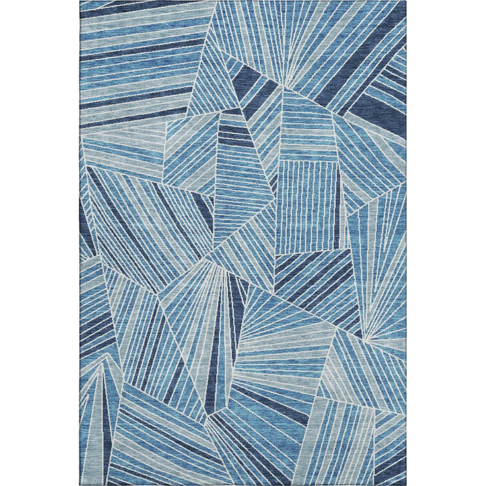 HomeRoots 10' X 14' Blue and Silver Geometric Area Rug – Stylish, Washable, UV-Protected for High-Traffic Homes 672743
