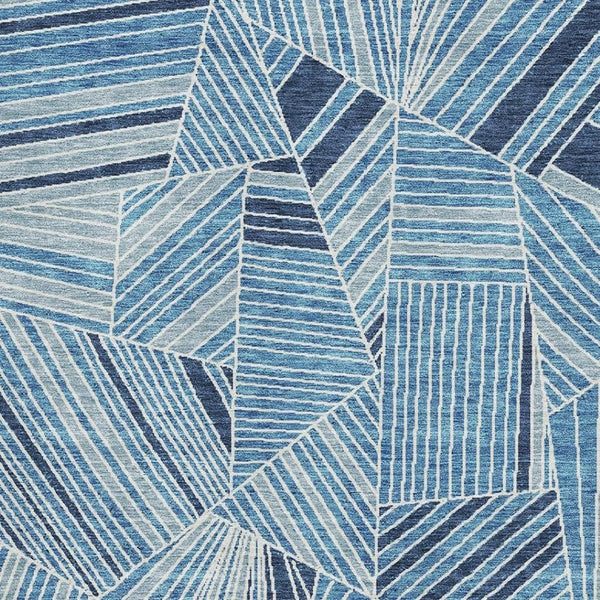HomeRoots 10' X 14' Blue and Silver Geometric Area Rug – Stylish, Washable, UV-Protected for High-Traffic Homes 672743