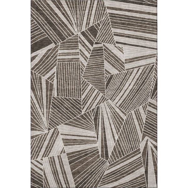 HomeRoots 5' X 8' Geometric Brown and Beige Washable Area Rug with UV Protection for Modern Homes and Pets 672745
