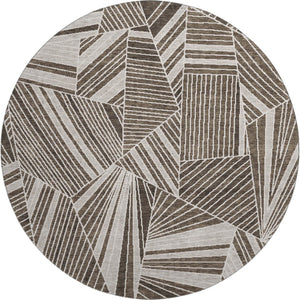 HomeRoots 8' Brown and Beige Geometric Washable Round Rug – UV Protected, Stain-Resistant, Easy Care! 672746