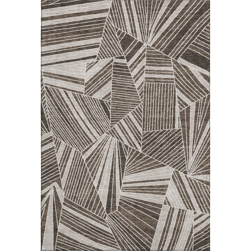 HomeRoots 8' X 10' Brown and Beige Geometric Area Rug – Washable, Stain-Resistant, UV Protected for Modern Spaces 672747