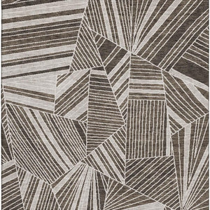 HomeRoots 8' X 10' Brown and Beige Geometric Area Rug – Washable, Stain-Resistant, UV Protected for Modern Spaces 672747