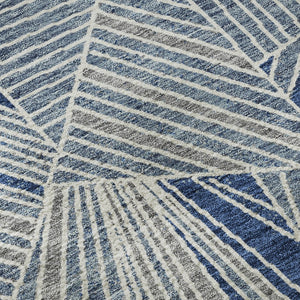 HomeRoots 8' Denim Blue Geometric Round Rug - Washable, UV-Protected, Stain-Resistant for Modern Homes 672752