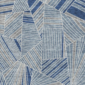 HomeRoots 8' x 10' Denim Blue & Ivory Geometric Area Rug - Washable, UV Protected, Perfect for High-Traffic Homes! 672753