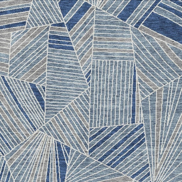 HomeRoots 8' x 10' Denim Blue & Ivory Geometric Area Rug - Washable, UV Protected, Perfect for High-Traffic Homes! 672753