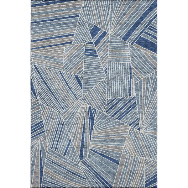 HomeRoots 9' X 12' Stylish Denim Blue & Ivory Geometric Washable Area Rug with UV Protection for Durability 672754