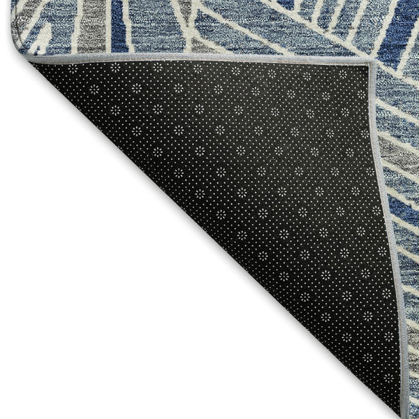 HomeRoots 9' X 12' Stylish Denim Blue & Ivory Geometric Washable Area Rug with UV Protection for Durability 672754