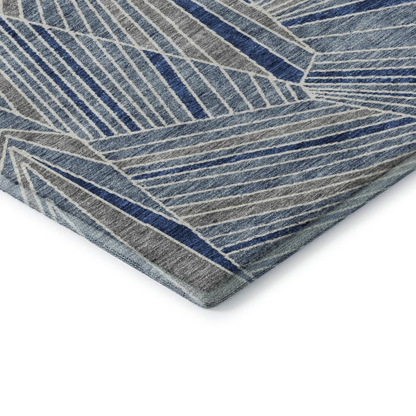 HomeRoots 9' X 12' Stylish Denim Blue & Ivory Geometric Washable Area Rug with UV Protection for Durability 672754