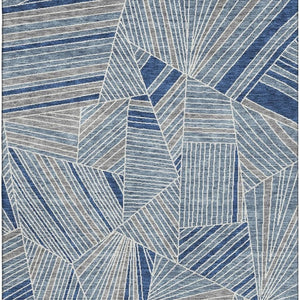 HomeRoots 9' X 12' Stylish Denim Blue & Ivory Geometric Washable Area Rug with UV Protection for Durability 672754