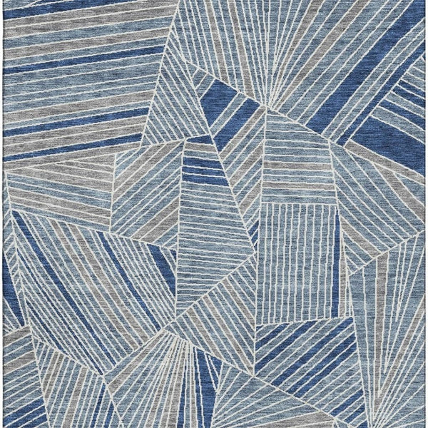 HomeRoots 9' X 12' Stylish Denim Blue & Ivory Geometric Washable Area Rug with UV Protection for Durability 672754
