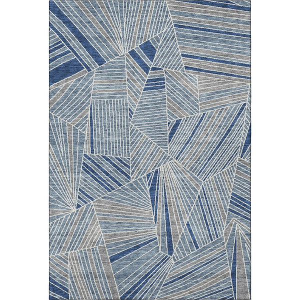 HomeRoots 9' X 12' Stylish Denim Blue & Ivory Geometric Washable Area Rug with UV Protection for Durability 672754