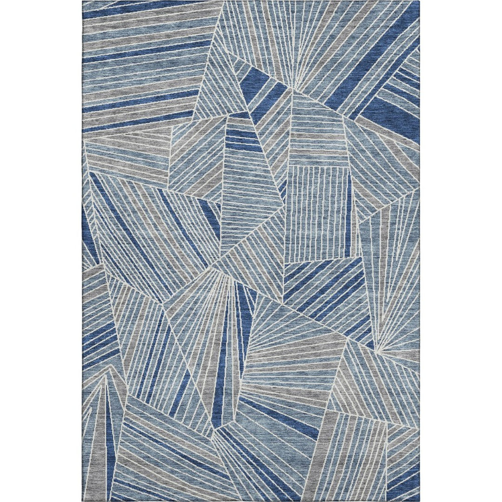 HomeRoots 10' X 14' Stylish Denim Blue & Ivory Geometric Area Rug - Washable, UV Protected, Durable Design 672755