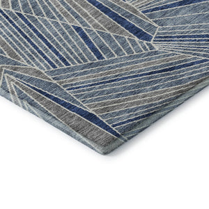HomeRoots 10' X 14' Stylish Denim Blue & Ivory Geometric Area Rug - Washable, UV Protected, Durable Design 672755