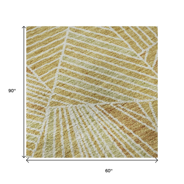 HomeRoots 5' X 8' Geometric Gold and Beige Area Rug - Washable, UV-Protected, Perfect for Modern Living Spaces 672757
