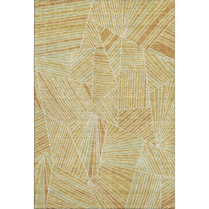 HomeRoots 8' X 10' Gold and Beige Geometric Area Rug - Washable, UV Protected, Durable for High-Traffic Spaces 672759