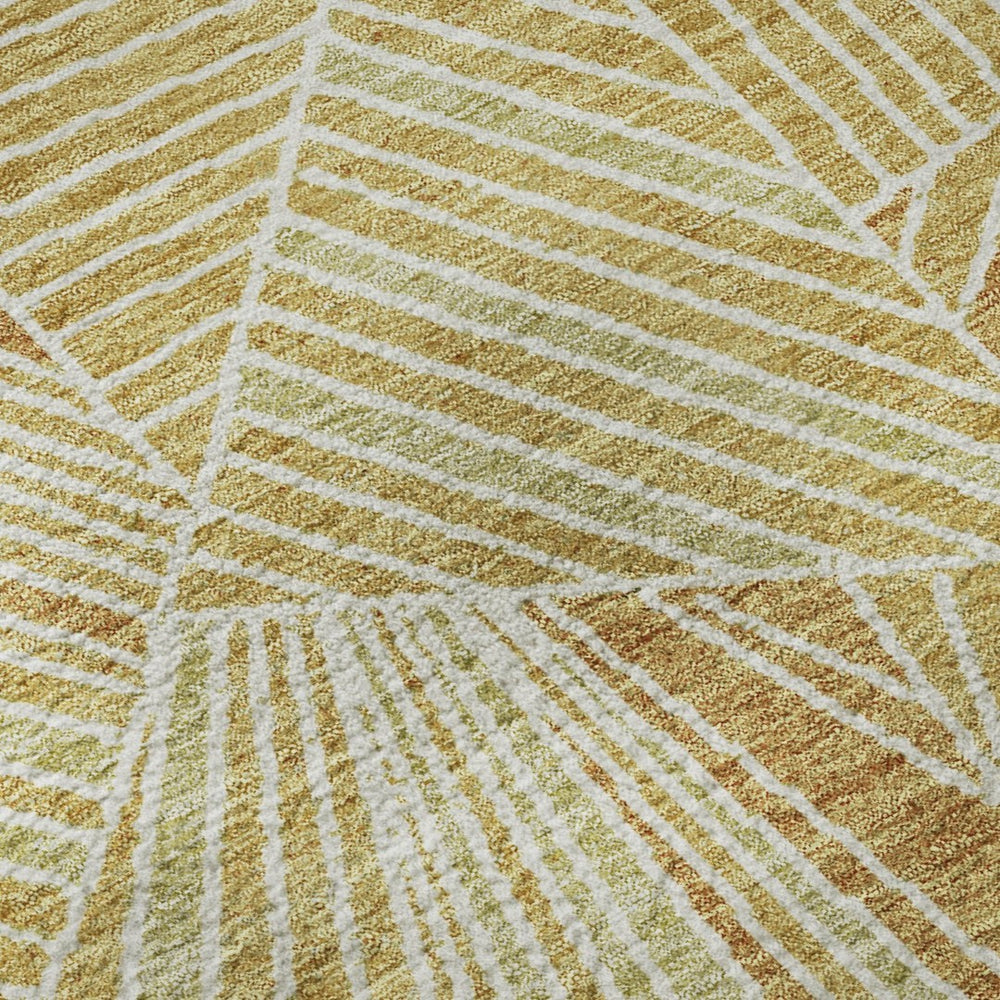 HomeRoots 8' X 10' Gold and Beige Geometric Area Rug - Washable, UV Protected, Durable for High-Traffic Spaces 672759