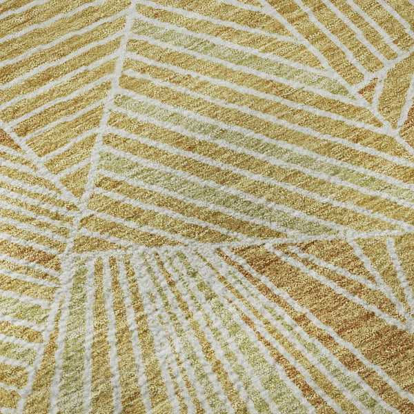 HomeRoots 9' X 12' Gold and Beige Geometric Area Rug - Durable, Washable, UV Protected for Stylish Living Spaces 672760