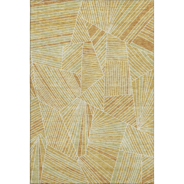 HomeRoots 10' X 14' Gold & Beige Geometric Area Rug - Washable, UV Protected, Stain Resistant for Active Homes 672761