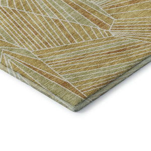 HomeRoots 10' X 14' Gold & Beige Geometric Area Rug - Washable, UV Protected, Stain Resistant for Active Homes 672761