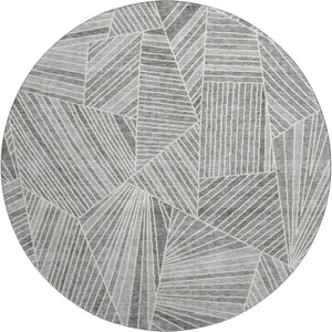 HomeRoots 8' Gray and Silver Geometric Washable Round Rug - UV Protected, Stain-Resistant, Modern Design 672764