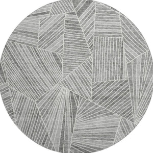 HomeRoots 8' Gray and Silver Geometric Washable Round Rug - UV Protected, Stain-Resistant, Modern Design 672764