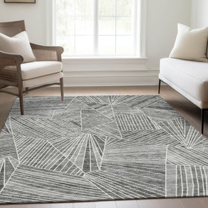 HomeRoots 8' X 10' Modern Gray and Silver Geometric Area Rug - Washable, UV Protected, Stain-Resistant Design 672765