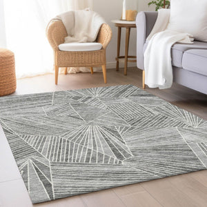 HomeRoots 9' X 12' Stylish Gray and Silver Geometric Area Rug – Durable, Washable, UV-Protected for Every Home 672766