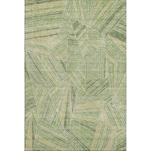 HomeRoots 5' X 8' Modern Green and Beige Geometric Area Rug - Washable, UV Protected, Stain Resistant Comfort 672769