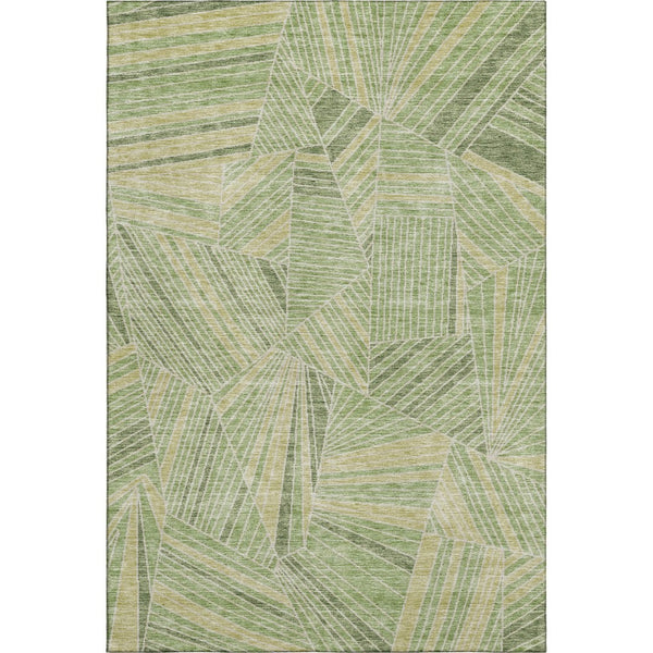 HomeRoots 5' X 8' Modern Green and Beige Geometric Area Rug - Washable, UV Protected, Stain Resistant Comfort 672769