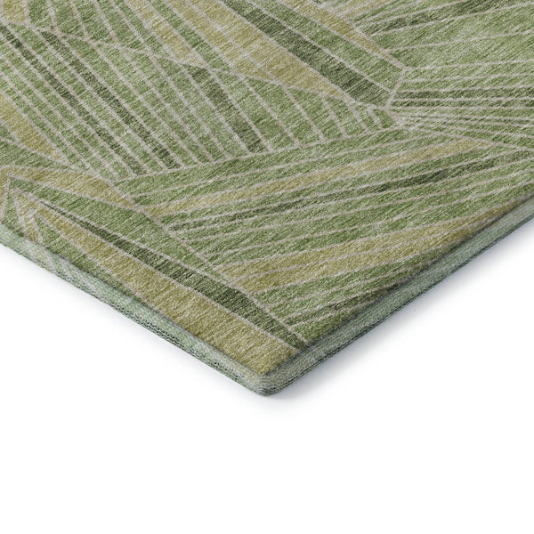 HomeRoots 5' X 8' Modern Green and Beige Geometric Area Rug - Washable, UV Protected, Stain Resistant Comfort 672769