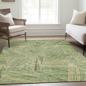 HomeRoots 5' X 8' Modern Green and Beige Geometric Area Rug - Washable, UV Protected, Stain Resistant Comfort 672769