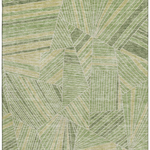 HomeRoots 5' X 8' Modern Green and Beige Geometric Area Rug - Washable, UV Protected, Stain Resistant Comfort 672769