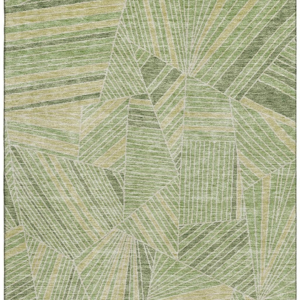 HomeRoots 5' X 8' Modern Green and Beige Geometric Area Rug - Washable, UV Protected, Stain Resistant Comfort 672769