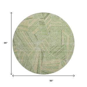 HomeRoots 8' Green And Beige Geometric Washable Round Rug – Durable, UV-Protected for Indoor & Outdoor Use! 672770