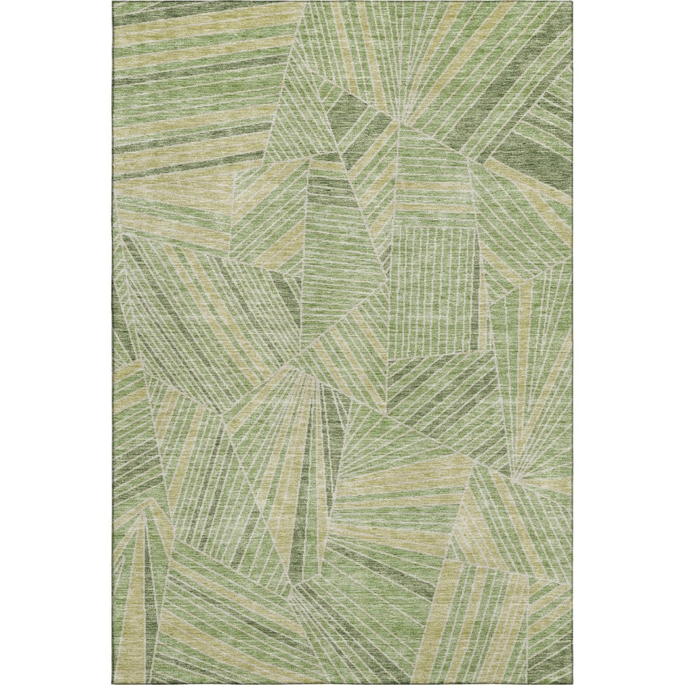 HomeRoots 8' X 10' Geometric Green and Beige Washable Area Rug - UV Protected, Stain Resistant, Modern Style 672771