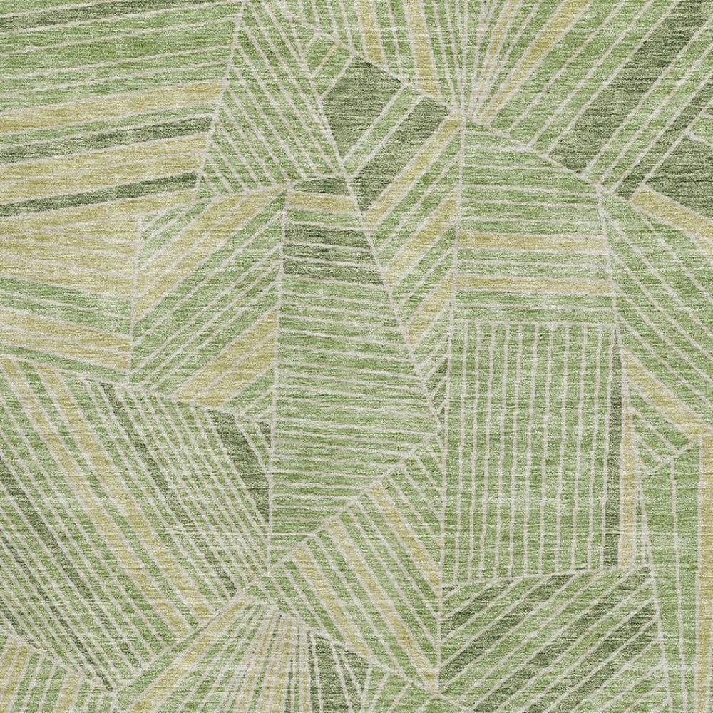 HomeRoots 8' X 10' Geometric Green and Beige Washable Area Rug - UV Protected, Stain Resistant, Modern Style 672771