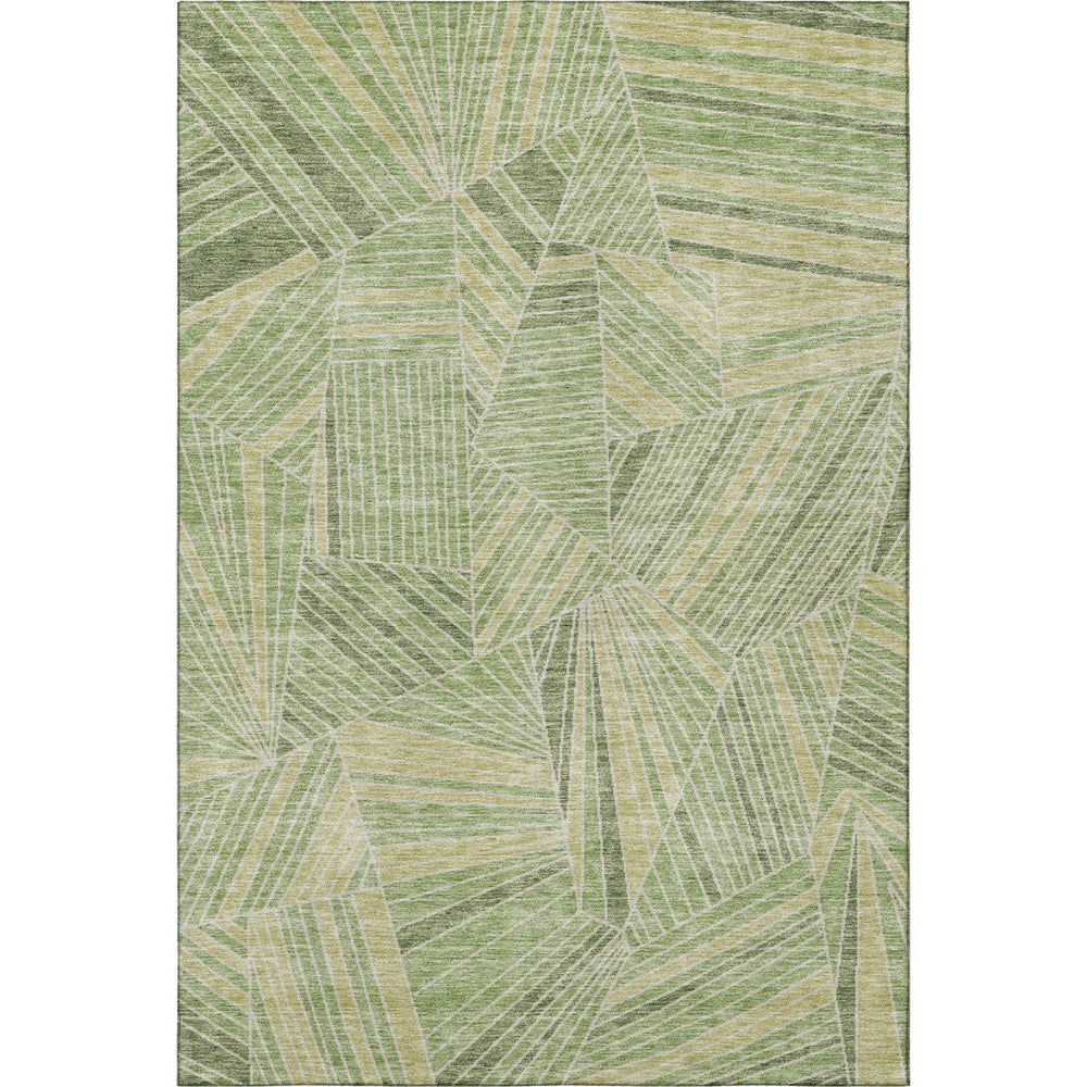HomeRoots 9' X 12' Stylish Green And Beige Geometric Washable Area Rug with UV Protection for Busy Homes 672772