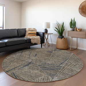 HomeRoots 8' Modern Geometric Coffee and Gray Round Rug - Washable, UV Protected, Stain Resistant for Active Homes 672776