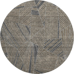 HomeRoots 8' Modern Geometric Coffee and Gray Round Rug - Washable, UV Protected, Stain Resistant for Active Homes 672776