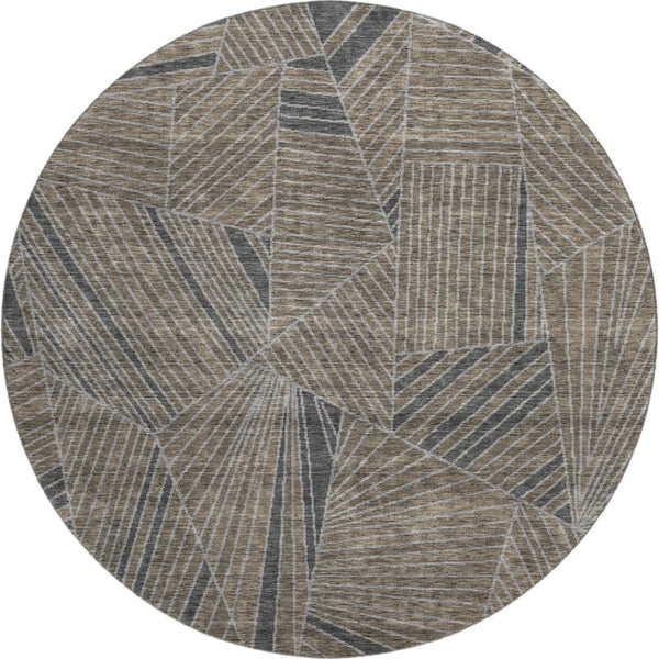 HomeRoots 8' Modern Geometric Coffee and Gray Round Rug - Washable, UV Protected, Stain Resistant for Active Homes 672776