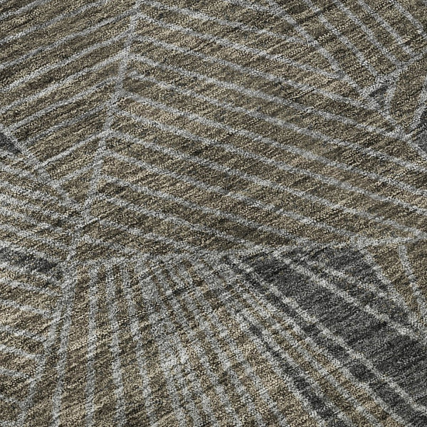 HomeRoots 8' Modern Geometric Coffee and Gray Round Rug - Washable, UV Protected, Stain Resistant for Active Homes 672776