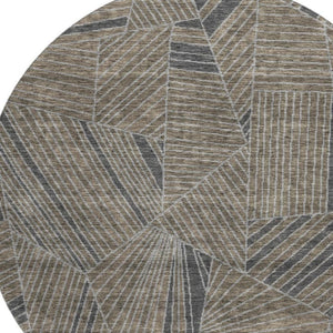 HomeRoots 8' Modern Geometric Coffee and Gray Round Rug - Washable, UV Protected, Stain Resistant for Active Homes 672776