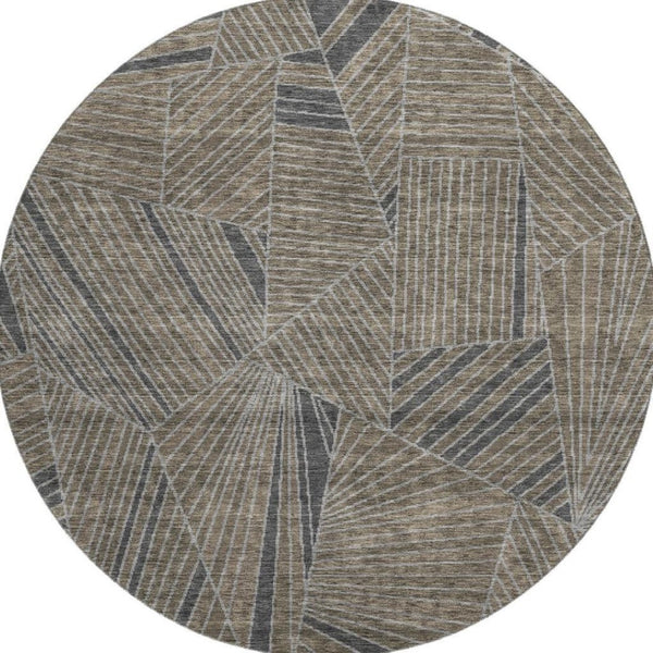 HomeRoots 8' Modern Geometric Coffee and Gray Round Rug - Washable, UV Protected, Stain Resistant for Active Homes 672776