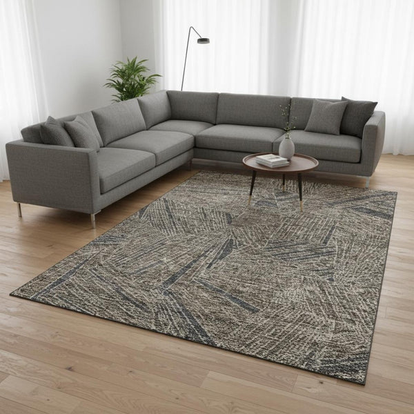 HomeRoots 8' X 10' Coffee and Gray Geometric Washable Area Rug with Stain Resistance and UV Protection 672777