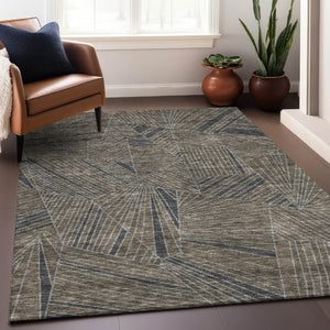 HomeRoots 8' X 10' Coffee and Gray Geometric Washable Area Rug with Stain Resistance and UV Protection 672777